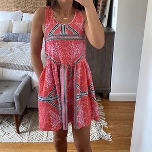 Minkpink pink orange patterned summer mini dress pockets